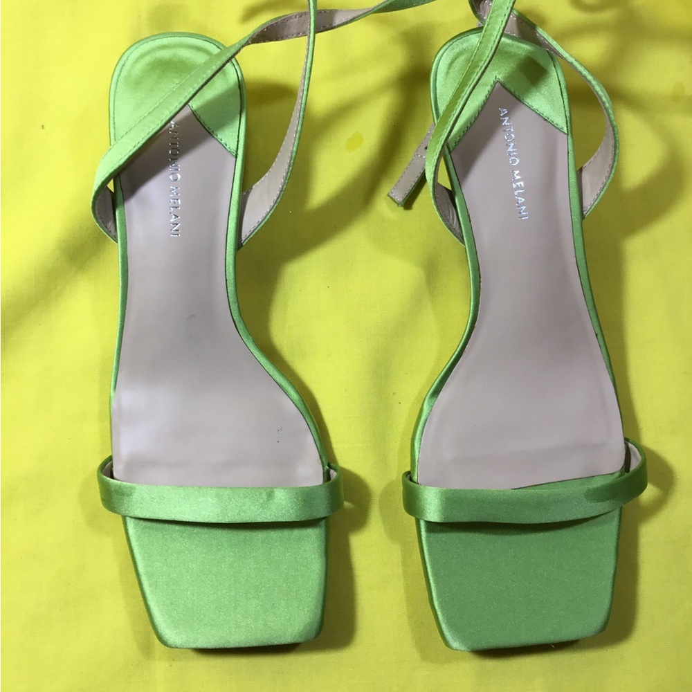 ANTONIO MELANI Lime Green Satin Ankle-Strap Heels SZ 7.5